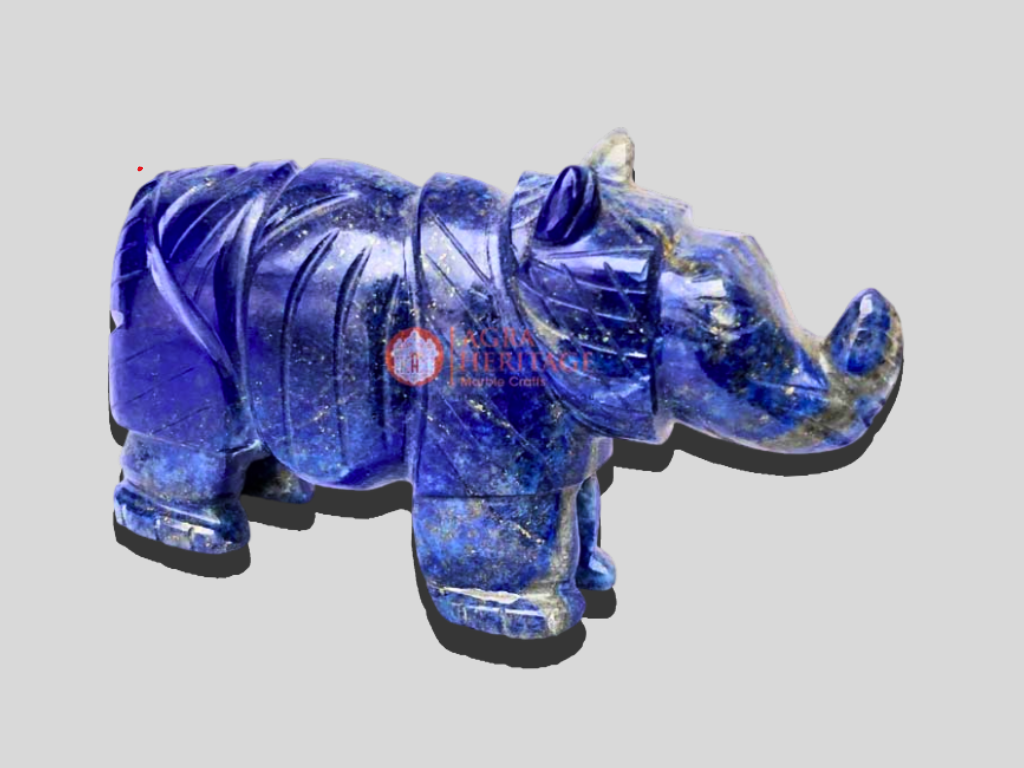 Lapis Lazuli Rhino Animal Statue Handmade Sculpture